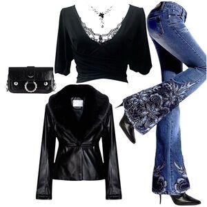 Plunge Neck Blouse - Black